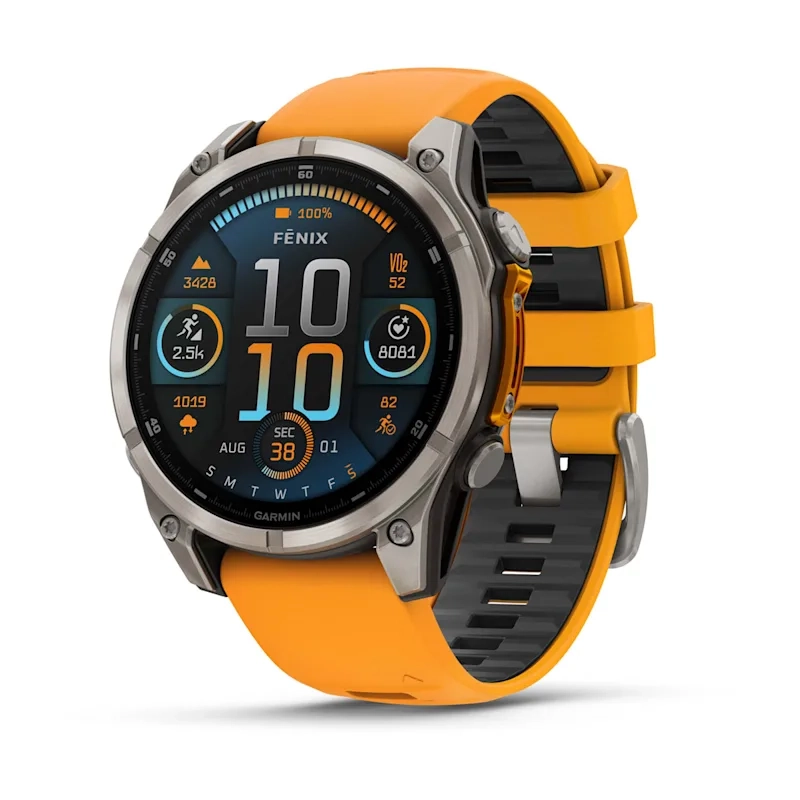 Garmin Fenix 8 47Mm-Amoled Saph Ti/Bare/Grpht-Sparkorg/Graphite Band - Image 1
