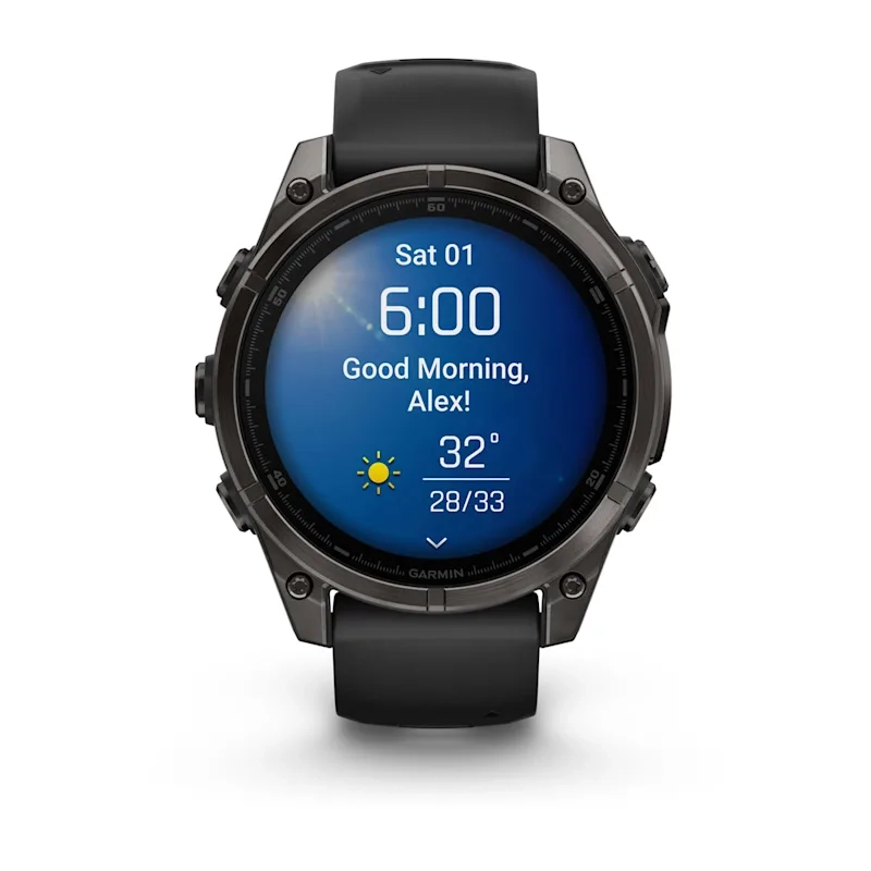 Garmin Fenix 8 47Mm-Amoled Saph Carbon Grey Ti/Blk-Blk/Pebble Grey Band - Image 2